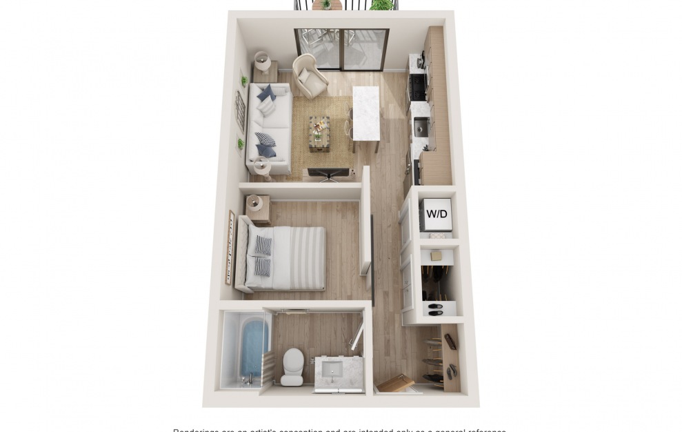Aspire - 1 bedroom floorplan layout with 1 bath and 525 square feet. (3D)