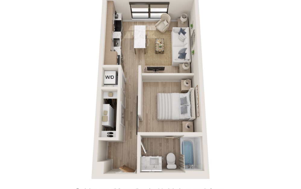 Strive - 1 bedroom floorplan layout with 1 bathroom and 582 square feet (3D)