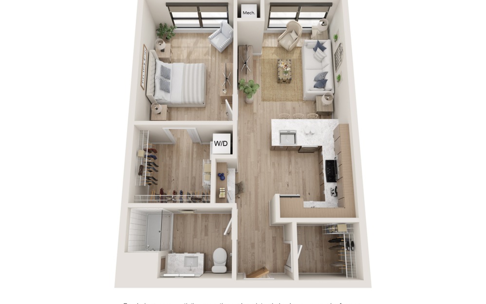 Align - 1 bedroom floorplan layout with 1 bathroom and 684 square feet (3D)