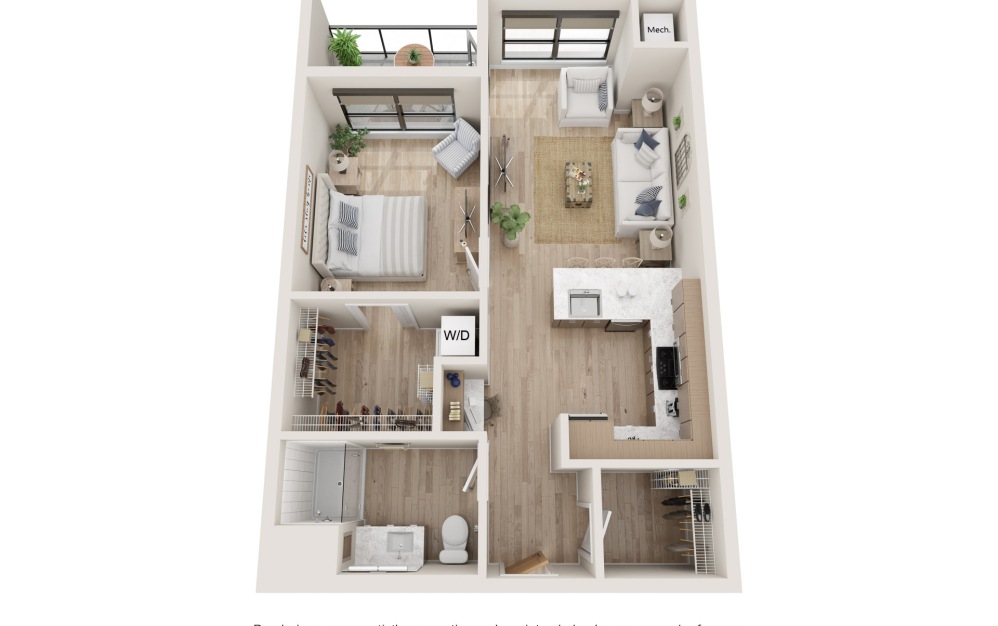 Chord - 1 bedroom floorplan layout with 1 bathroom and 684 square feet (3D)