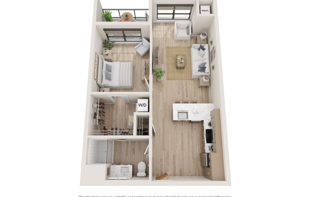 Logic - 1 bedroom floorplan layout with 1 bath and 684 square feet. (3D)