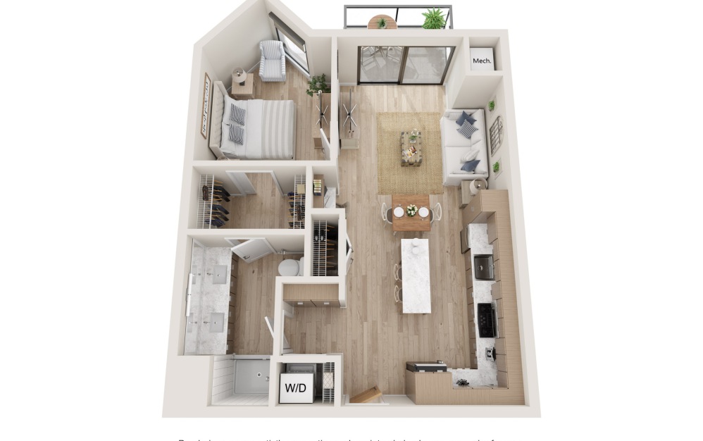 Infinity : R - 1 bedroom floorplan layout with 1 bathroom and 728 square feet (3D)