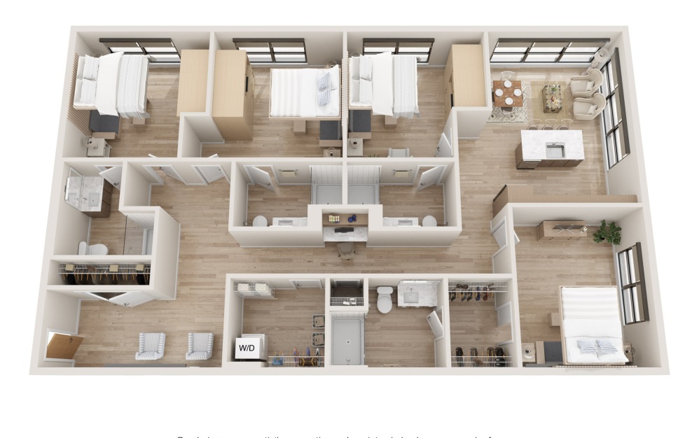 Quantum : Co-Living - Studio floorplan layout with 1 bathroom and 443 square feet (3D)