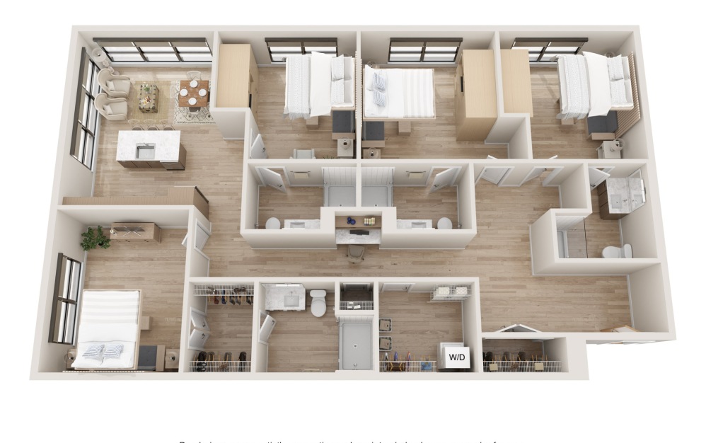 Quantum : Co-Living : R - Studio floorplan layout with 1 bathroom and 445 square feet (3D)