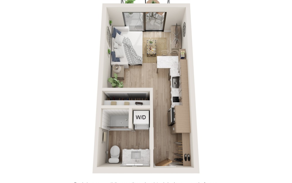 Serenity - Studio floorplan layout with 1 bathroom and 422 square feet (3D)