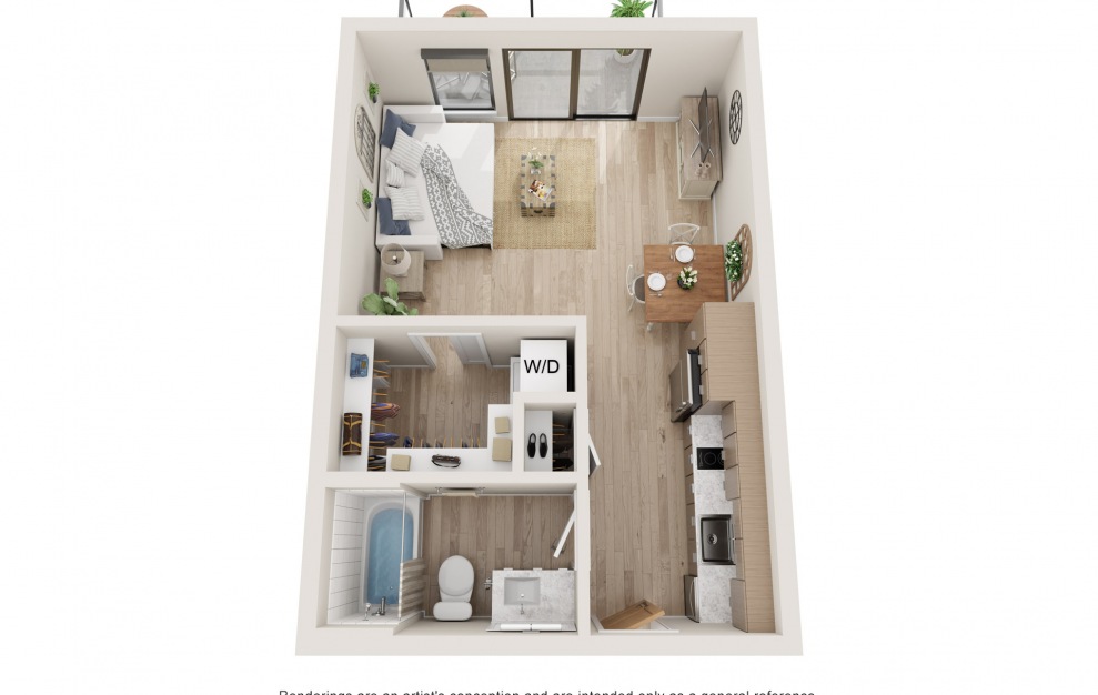 Tranquility - Studio floorplan layout with 1 bath and 506 square feet. (3D)