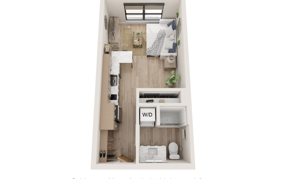 Kindred : R - Studio floorplan layout with 1 bathroom and 447 square feet (3D)