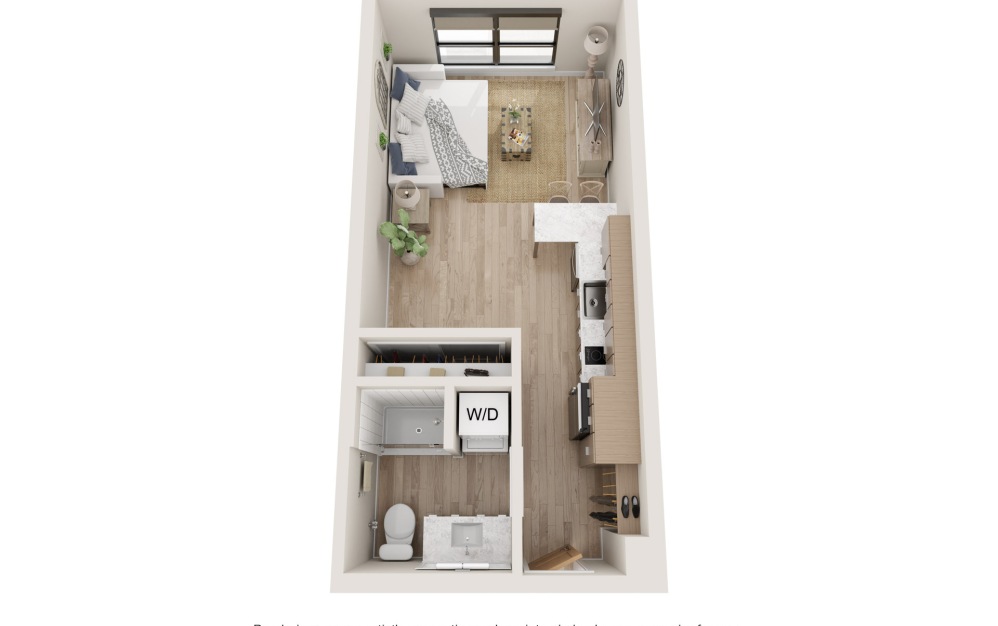 Repose - Studio floorplan layout with 1 bathroom and 495 square feet (3D)