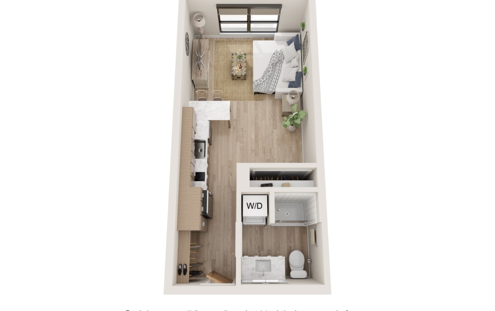 Quietude - Studio floorplan layout with 1 bathroom and 515 square feet (3D)