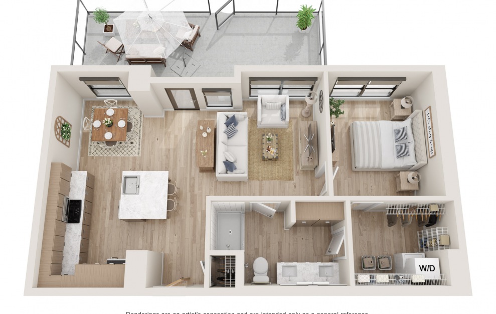Matrix - 1 bedroom floorplan layout with 1 bath and 857 square feet. (3D)