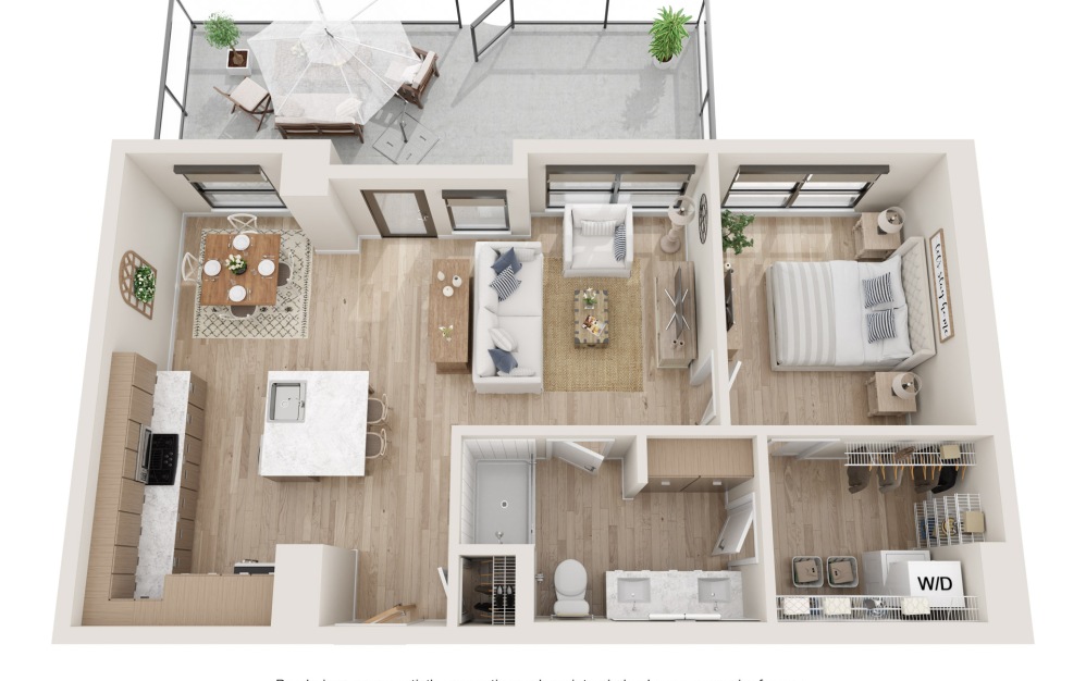 Matrix - 1 bedroom floorplan layout with 1 bathroom and 857 square feet (3D)