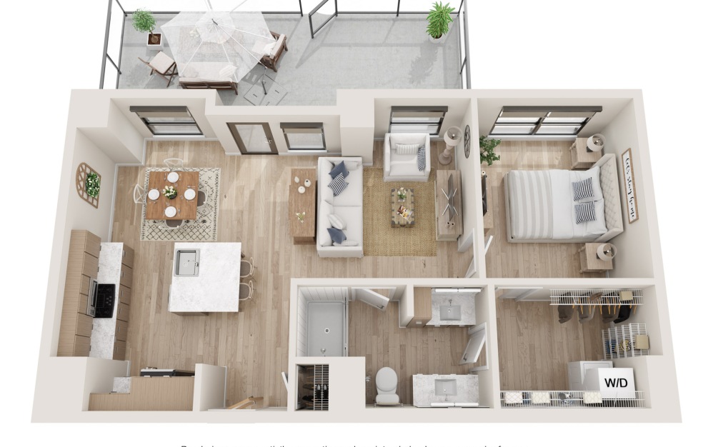 Spectrum - 1 bedroom floorplan layout with 1 bathroom and 858 square feet (3D)